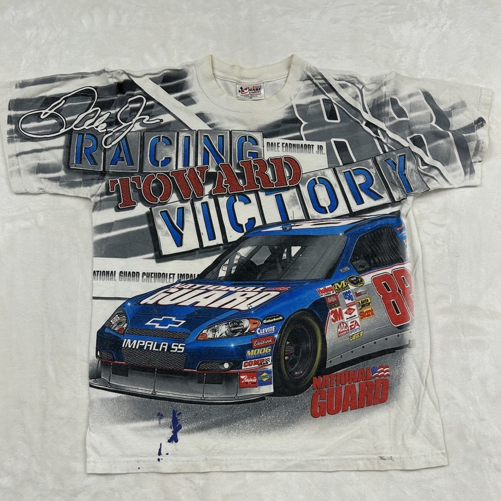 Chase Authentics Dale Earnhardt Jr T-Shirt Mens Medium White All Over Print 88